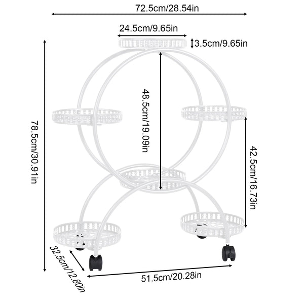 6 Potted Metal Plant Stand Garden Cart Flower Pots Rack Holder Display Shelf with Wheels for Patio Porch Balcony Decoration - Elite Outdoor Living