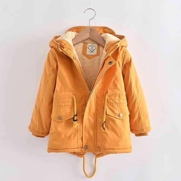 Winter Kids Clothes Plus Velvet Thicken Warm Jacket for Girls Casual Zipper Boys Outerwear Solid Versatile Children's Clothing