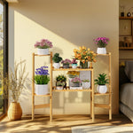 6 Tier Natural Bamboo Plant Stand Holder Corner Flower Pot Display Book Photo for Living Room Balcony Garden - Elite Outdoor Living