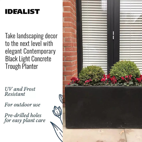 IDEALIST Lite Contemporary Trough Garden Planter, Light Concrete Outdoor Plant Pot H30 L65 W19 cm, 37L - Elite Outdoor Living