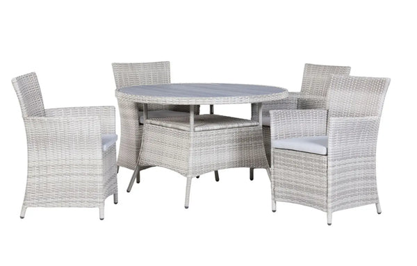 Bridgetown 4 Seater Round Rattan and Polywood Grey Garden Dining Set 120cm - Elite Outdoor Living