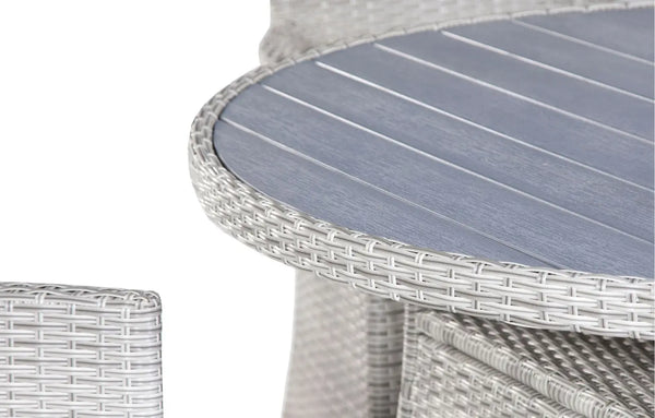 Bridgetown 4 Seater Round Rattan and Polywood Grey Garden Dining Set 120cm - Elite Outdoor Living