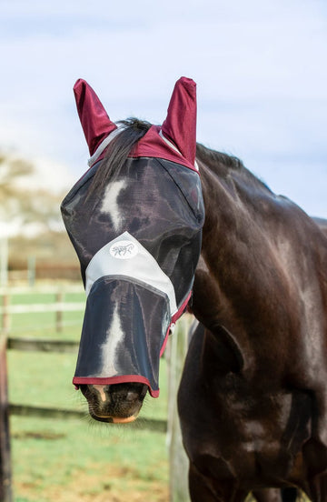 Horse Fly Mask With Nose - Burgundy