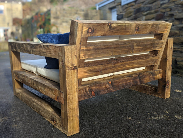 Solid Wood Garden Sofa 2 seat with foot rest