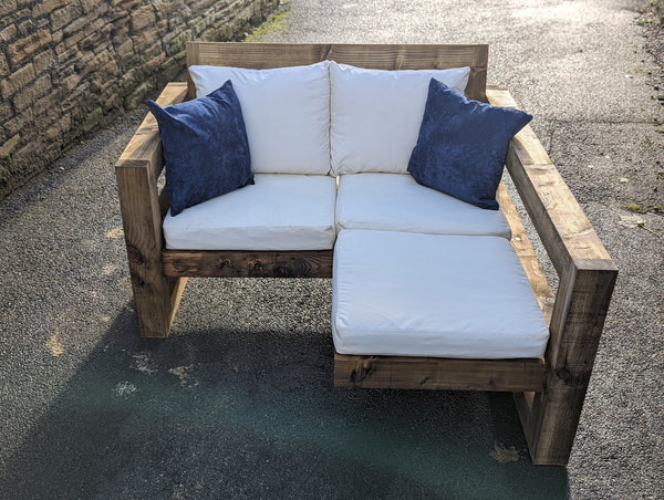 Solid Wood Garden Sofa 2 seat with foot rest