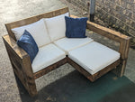 Solid Wood Garden Sofa 2 seat with foot rest